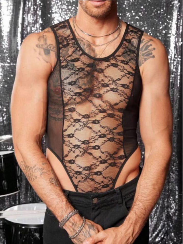 Men's Lace See -THROUGH Bodysuit